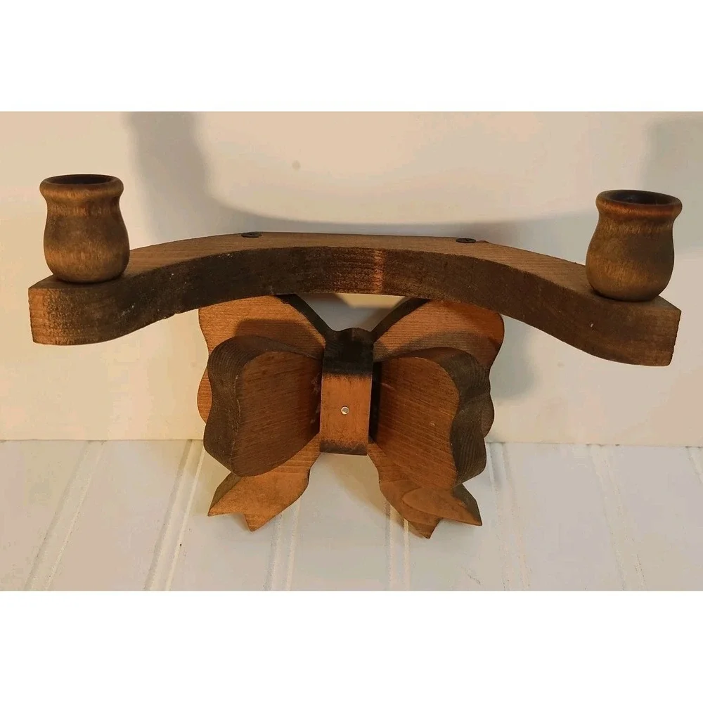 Vintage Bow Wooden Sconces Candle Holder Wall Decor Cottagecore Rustic Granny